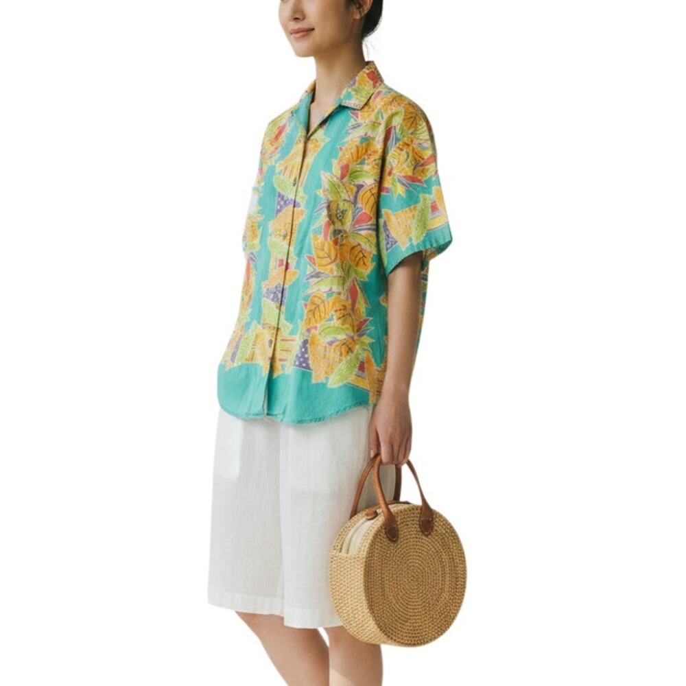 Vintage Union Bay Tropical Button Down Shirt Large Bermuda Map Vacation